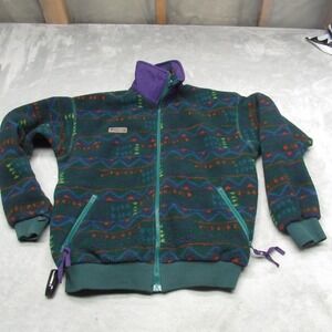 Columbia Jacket Women Medium Green Fleece Aztec Southwestern Tribal USA Made VTG